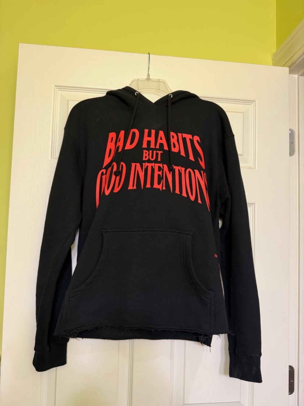 VLONE Black Hoodie with Red "Bad Habits But Good Intentions" Graphic